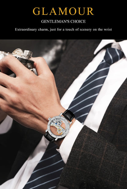 2026 Top Brand Luxury Steel Skeleton Tourbillon Automatic Watch Men Leather Mechanical Waterproof Luminous Elegant Wrist Clock
