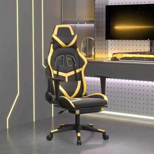 Gaming Chair with Footrest Black and Gold 67X64X116-127 cm in Imitation Leather, Reclining 360 Swivel Chair Can Carry 110 kg