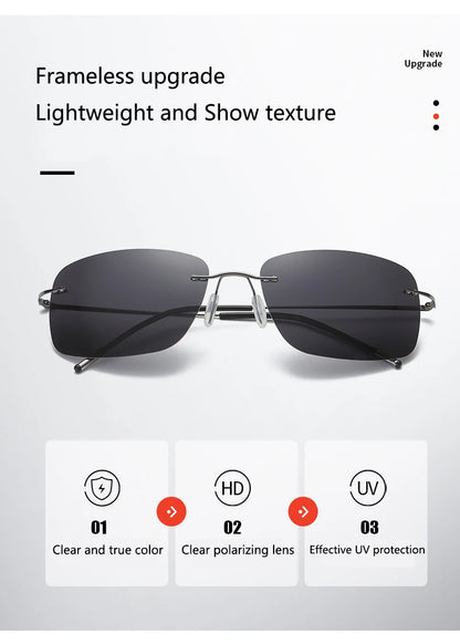 Titanium Frameless Polarized Sunglasses Driver Driving Night Vision Goggle Folding Ultra Light Color Film Titanium SunglassUV400