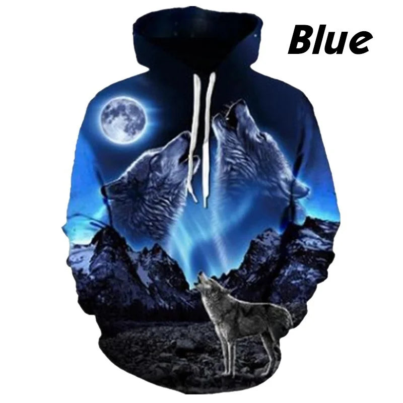 European and American Hot-Sale 3D Printed Wolf Hoodie Fashion Long-Sleeved Cool Pullover Personality Animal Sweatshirt