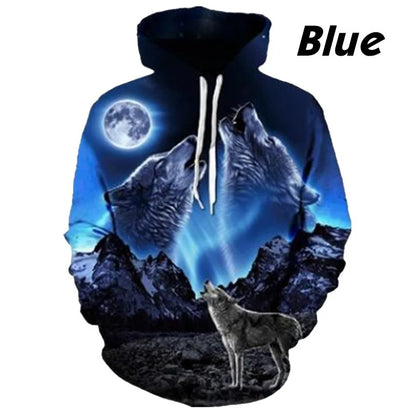 European and American Hot-Sale 3D Printed Wolf Hoodie Fashion Long-Sleeved Cool Pullover Personality Animal Sweatshirt
