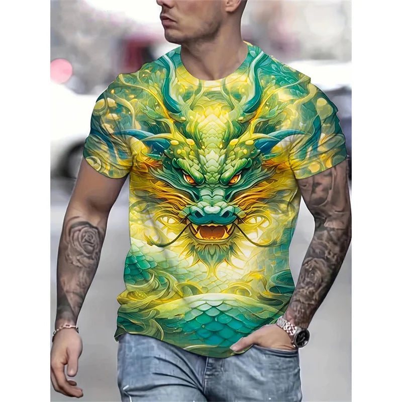 Sárkány-főnix mintás póló férfiaknak, állatmotívumos, 3D-nyomtatott pólók, nyári, alkalmi, rövid ujjú, kerek nyakú, oversize utcai pólók, felsők