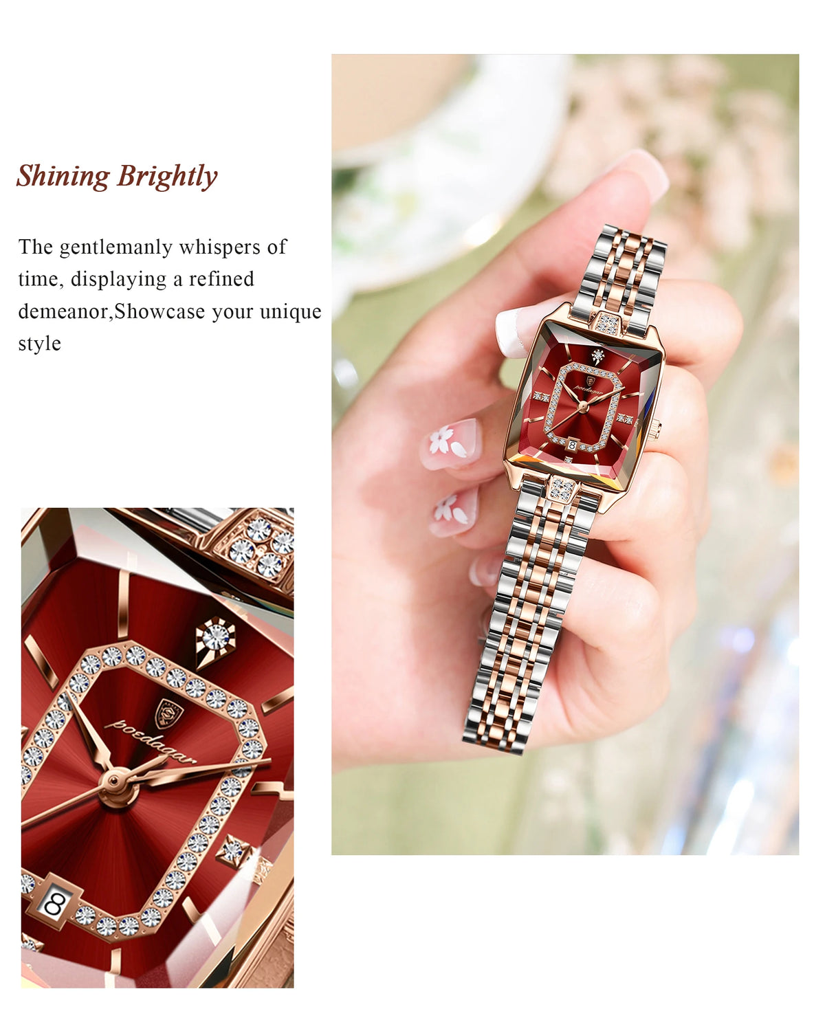 POEDAGAR Luxury Rectangle Watch For Woman Waterproof Calendar Simple Ladies Watch Fashion Stainless Steel Quartz Women's Watches