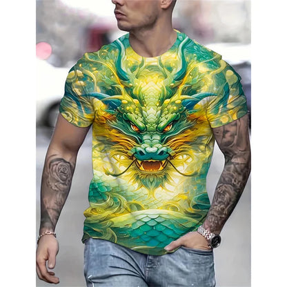 Sárkány-főnix mintás póló férfiaknak, állatmotívumos, 3D-nyomtatott pólók, nyári, alkalmi, rövid ujjú, kerek nyakú, oversize utcai pólók, felsők