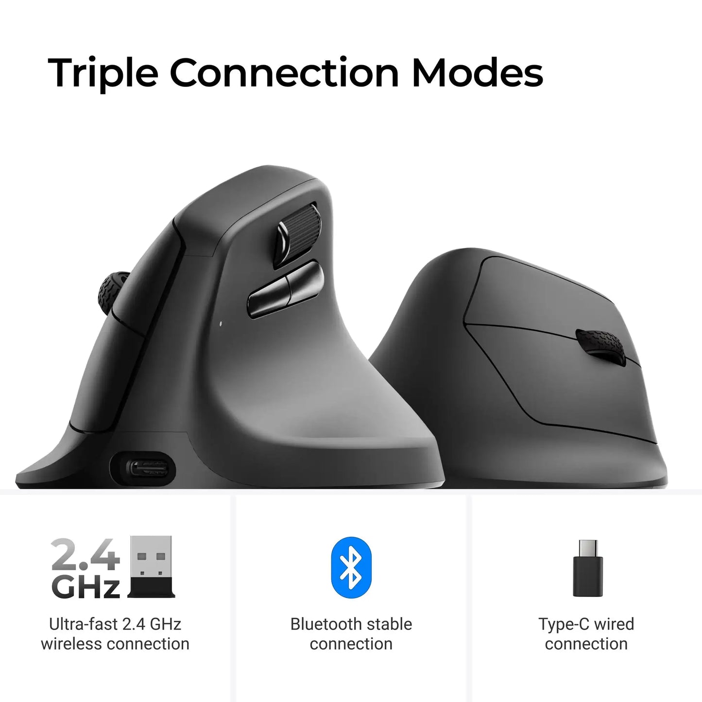 Keychron M5 trådløs ergonomisk optisk mus, 8K polling rate, 2.4GHz og Bluetooth, Type-C, 3950-sensor