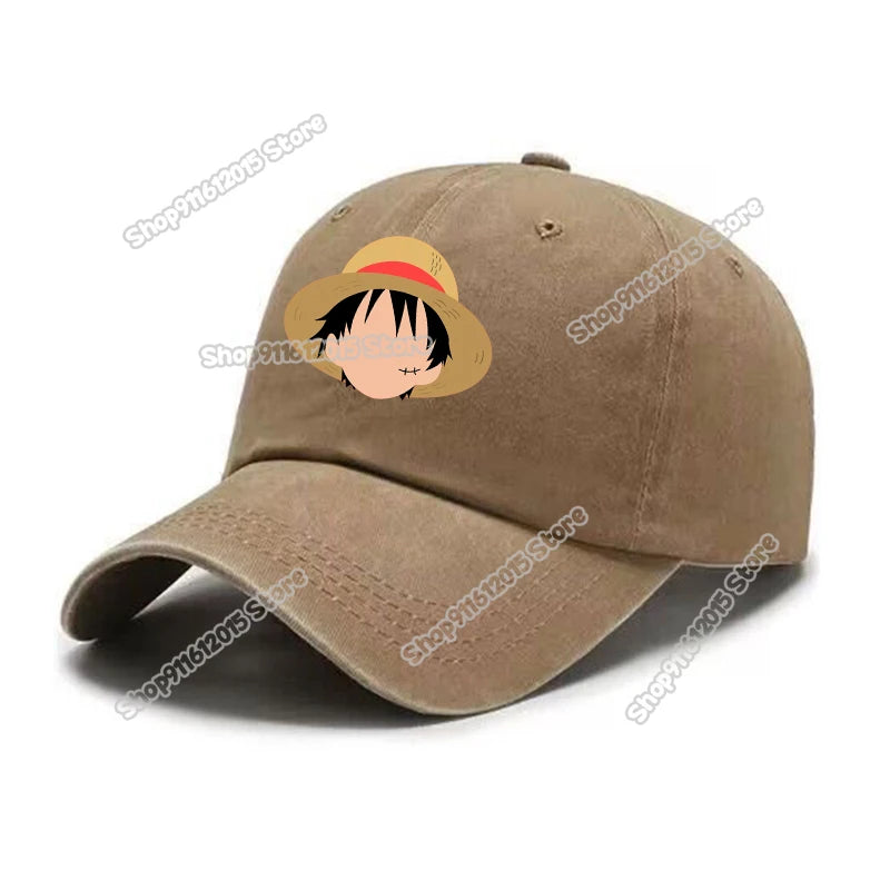 One Piece Men Washed Baseball Cap Unisex Retro Hip-hop Peak Caps Anime Luffy Male Outdoor Trucker Hat Travel Sunscreen Sunhat