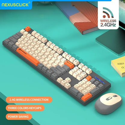 NexusClick Wireless Gaming Office Keyboard&Mouse Set Smart Power Saving Full Size 104 Keys 1600DPI Adjustable USB for Laptop PC