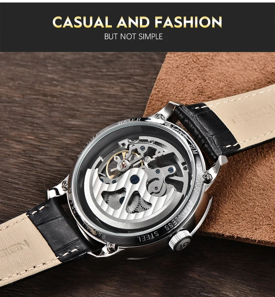 PAGANI DESIGN Business Man Watch Luxury Skeleton Hollow Leather Men's Wristwatch New Mechanical Male Clock Relogio Masculino