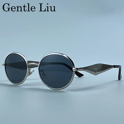 Metal Frame Round Punk Photochromic Sunglasses Women 2026 Luxury Brand Designer Steampunk Oval Sun Glasses Outdoor Eyewear Shade
