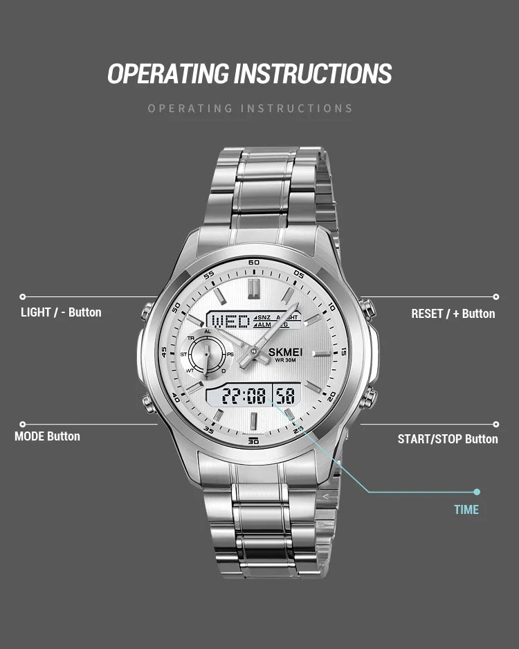 SKMEI 2284 Business Men's Electronic Multifunctional Dual Display Sports Waterproof Luminous Luxury Watch Digital Watch Reloj