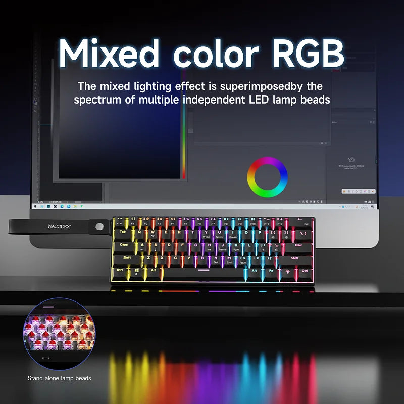 Ajazz NK61 Wired Mechanical Keyboard 60% Mixed Color RGB Hot-Swap 61 Keys Gaming Keyboard Rad Switch for Esports Gamers