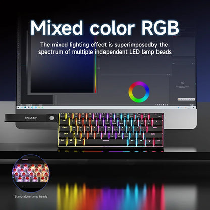 Ajazz NK61 Wired Mechanical Keyboard 60% Mixed Color RGB Hot-Swap 61 Keys Gaming Keyboard Rad Switch for Esports Gamers