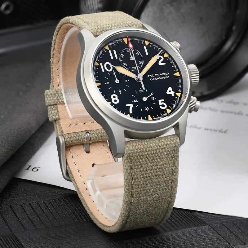 Militado VK61 VK67 Quartz Chronograph Watch 39mm 316L Stainless Steel Case 3 Dial Waterproof 100M  Multifunction Military Watch
