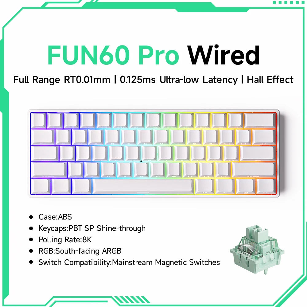 Akko MonsGeek FUN60 mechanische Tastatur mit Magnetschaltern, 60% Gaming-Tastatur, Rapid Trigger 0.01mm, 8K ARGB, HE/TMR Custom-Tastatur
