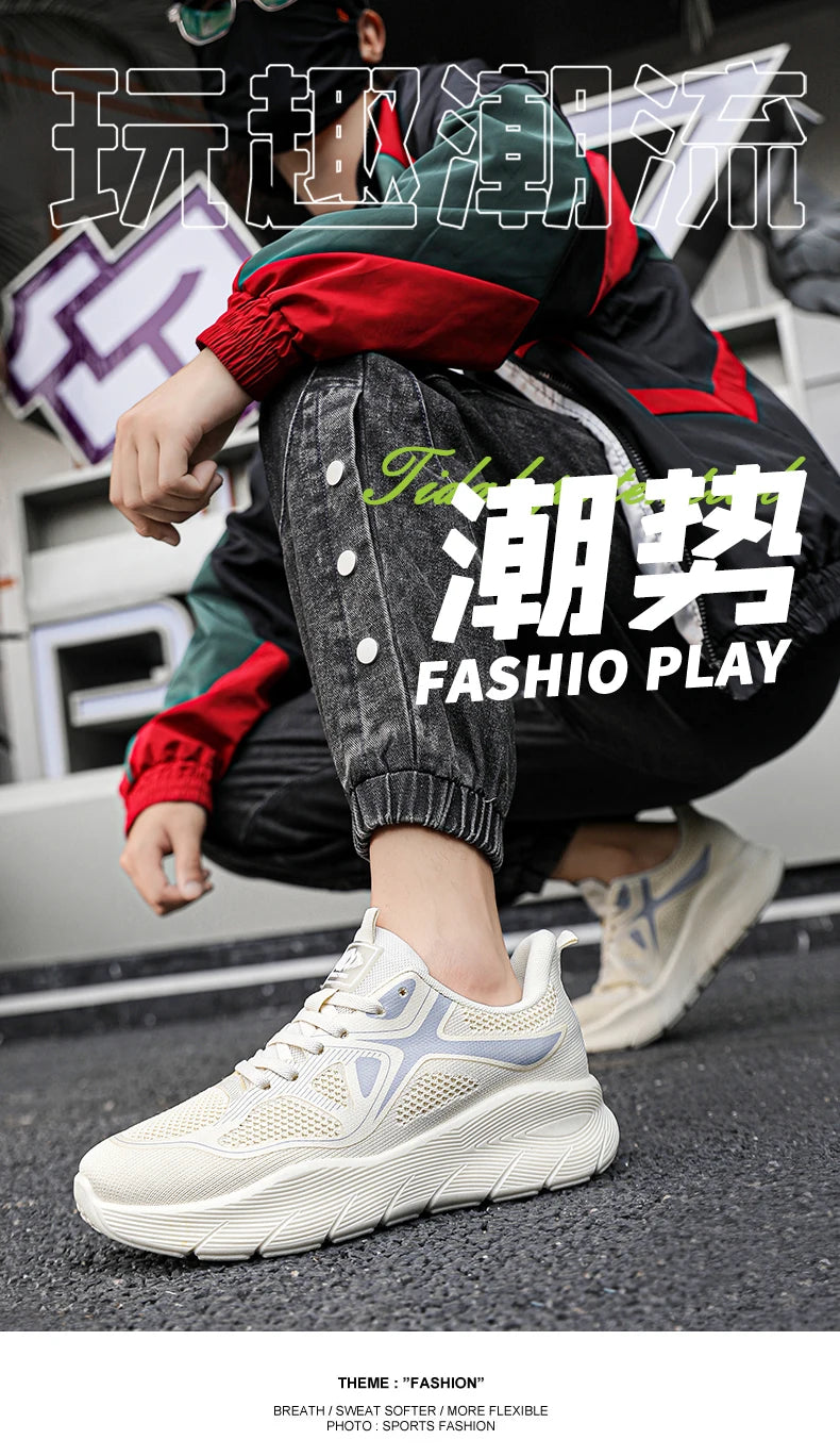 Fashion Platform Men's Running Shoes Trendy Casual Knit Breathable Orange Sneakers Men Outdoor Sports Non-slip Jogging Shoes Man