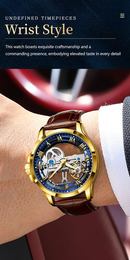 CAREKISO Fashion Men's Watches Original Mechanical Leather Men Clock Waterproof Hollow Tourbillon Automatic Man Watch Reloj Male