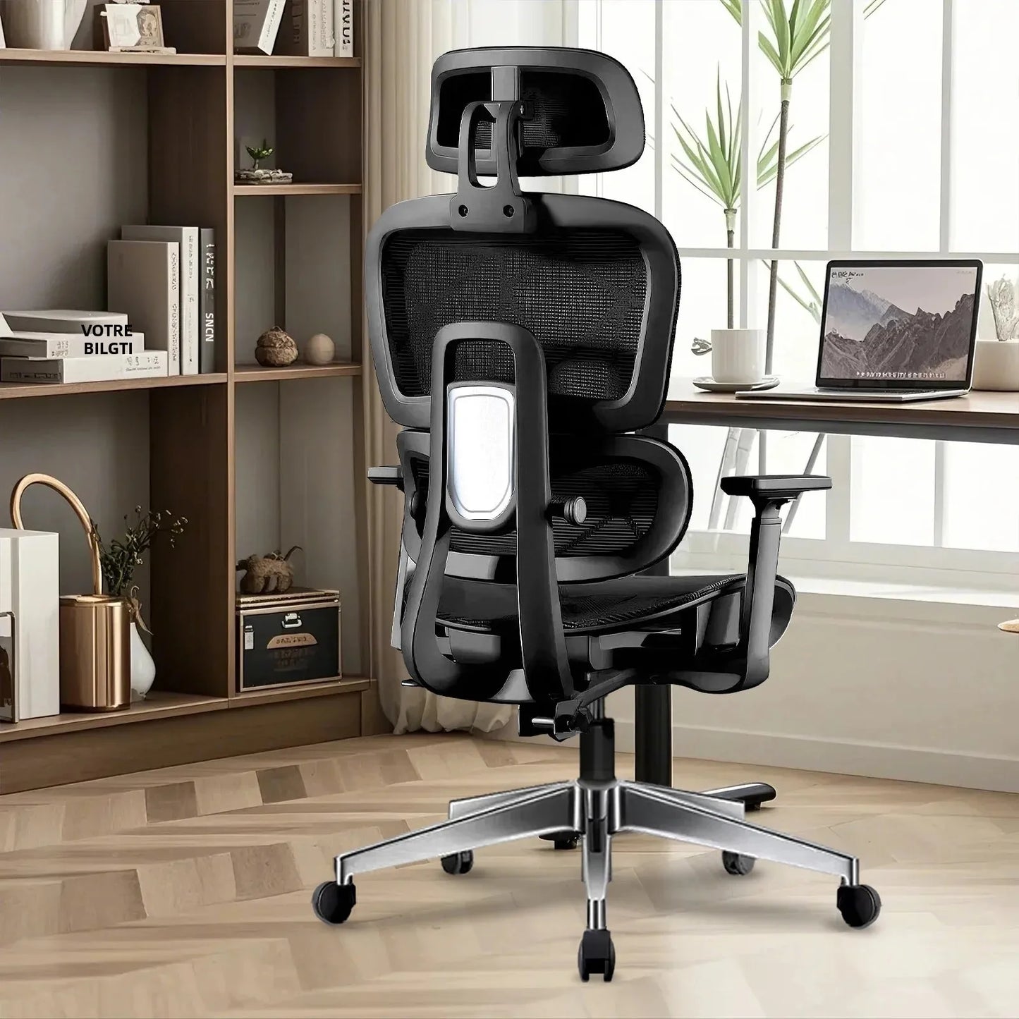 Ergonomic Office Chair Lumbar Support & Neck Pillow Soft Padded Armrests Breathable Mesh Multi-Position Height Adjustment Comfor