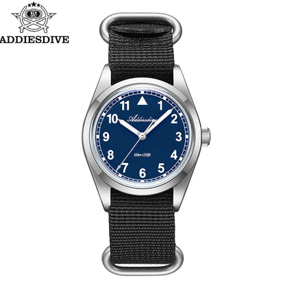 Orologio analogico da uomo ADDIESDIVE 36mm con vetro a specchio bombato, impermeabile 100m, luminoso, semplice, al quarzo, con cinturino in nylon
