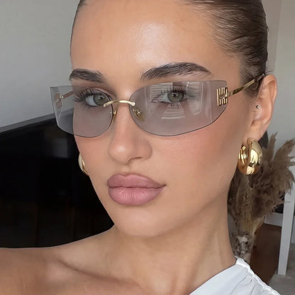 Light Luxury Frameless Curved Metal Sunglasses Personalized Y2k Fashion Women's Sunglasses Outdoor Leisure Vacation Sunglasses