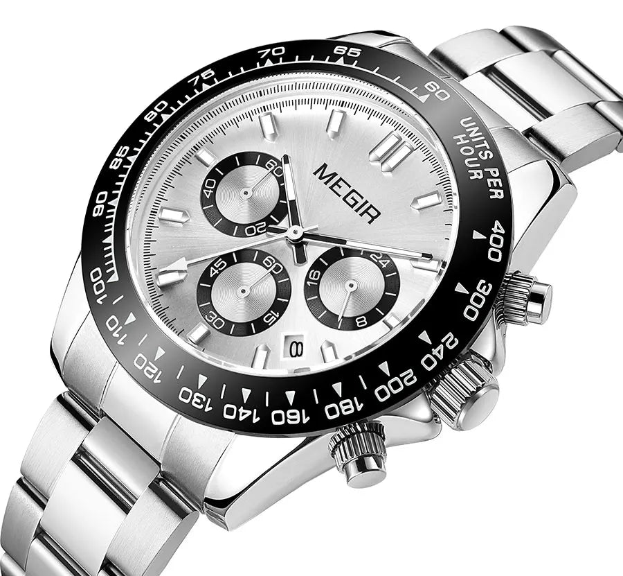 Montre homme MEGIR, marque de luxe, montre de sport à quartz, bracelet en acier inoxydable, étanche, chronographe, montre-bracelet