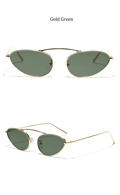 Luxury Brand Cat Eye Sunglasses Women 2025 Fashion Unique Small Oval Sun Glasses Trendy Metal Frame Cool Triangle Eyewear UV400