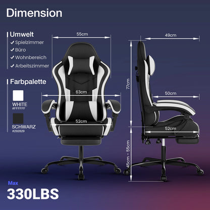 WOTSTA Gaming Chair with Footrest Gamer Chairs Ergonomic with Lumbar Cushion Headrest Height Adjustable Computer Chair