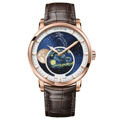 AGELOCER Original Astronomer Watch Men's Business Luxury Gold Watch Automatic Mechanical Moon Phase Watch Birthday Gift for Men