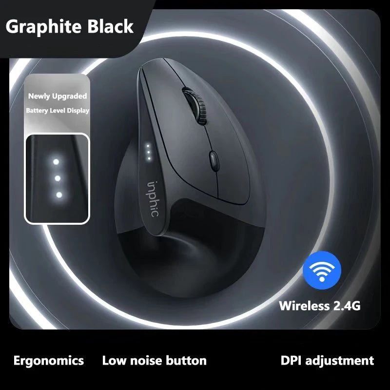 Inphic X9 PRO függőleges vezeték nélküli egér Type-C gyorstöltéssel, ergonomikus, halk irodai egér laptophoz, PC-hez, számítógéphez és gaminghez