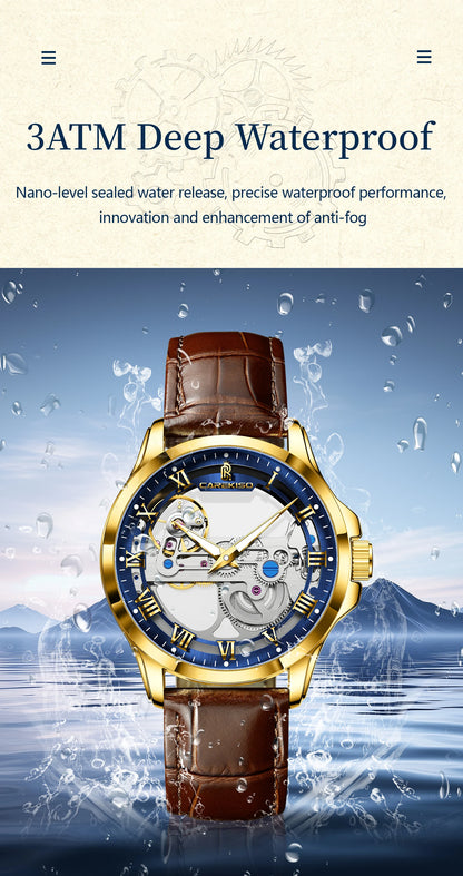 CAREKISO Fashion Men's Watches Original Mechanical Leather Men Clock Waterproof Hollow Tourbillon Automatic Man Watch Reloj Male