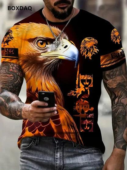 Fashion Eagle Herren-T-Shirts, locker, Rundhalsausschnitt, lässige Oberteile, Kurzarm, 3D-Tierprint, Street-T-Shirt, 6XL Übergröße, atmungsaktives Tee