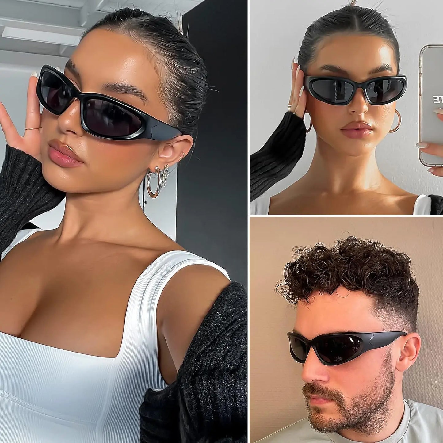 Y2K Wrap Around Sunglasses Fashion Rave Metallic Chrome Space Alien Glasses Futuristic Shades Sports for Women Men