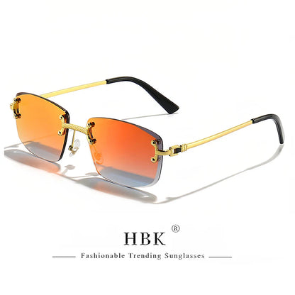 HBK Square Rimless Sunglasses Women Retro Metal Sun Glasses Men Luxury Party Business Gradient Shades 2024 Summer Style