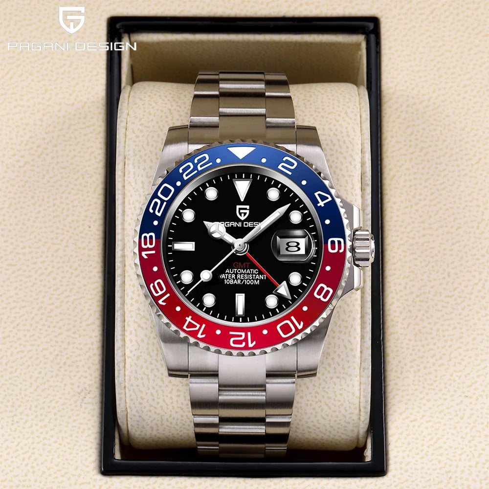 PAGANI DESIGN 40MM GMT Watches for Men Luxury Sapphire AR Mechanical Watch Ceramic Bezel Automatic 100M Waterproof Gift watch