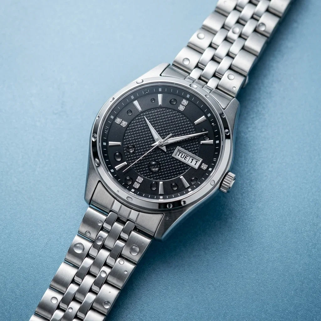 Montre mécanique automatique pour homme Orient, avec double calendrier (date et jour de la semaine), index en cristal et bracelet en acier inoxydable – Montre-bracelet de style professionnel