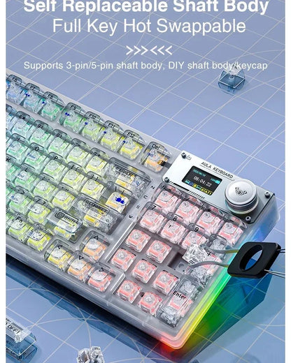AULA F98PRO Wireless Mechanical Keyboard Transparent Keycaps RGB Backlit Custom 2.4G Hot Swappable Gaming Keyboard With Screem