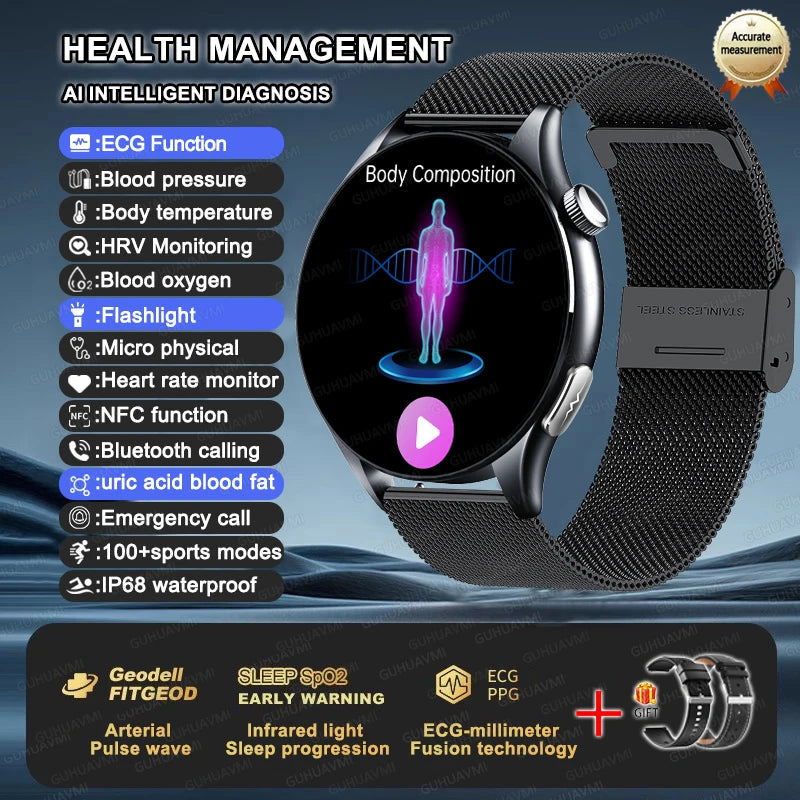 For XIAOMI 2025 New ECG+PPG Smartwatch Precise Uric Acid Blood Lipids Pressure Body Analysis Smart Watch Men BT Call NFC Watches