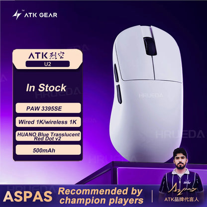 ATK U2 V2 Mini Ultimate Wireless Gaming Mouse, PAW3950 Ultra Sensor, 8KHz Polling Rate, Lightweight Tri-Mode Ergonomic Esports Mouse