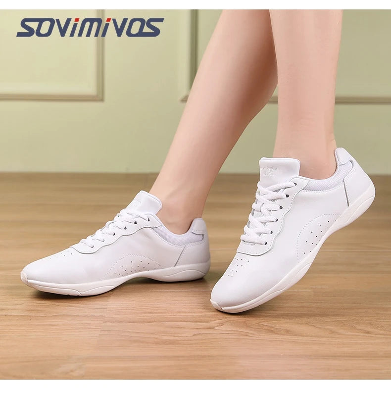 Women Dance Shoes Lightweight Flat Athletic Shoes Competitive Aerobic Gymnastics Shoes Fitness Sports Shoes White Dance Sneakers