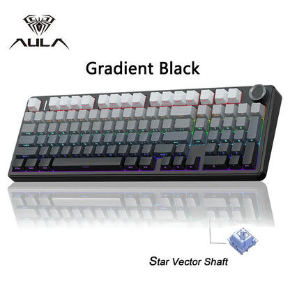 AULA F99 Pro E-Sports-Gaming-Tastatur, mechanisch, Tri-Mode, RGB, Hot-Swappable, 96 %, PBT, anpassbar, kabellos, mit Media-Knob