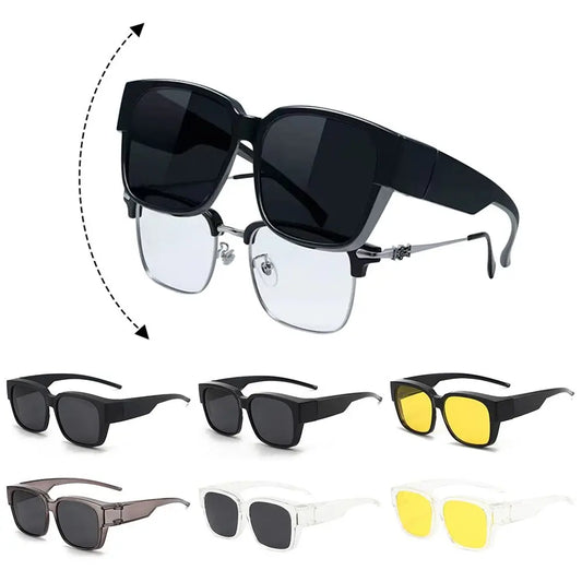Polarized Fit Over Glasses Sunglasses for Women Men, Trendy Square Wrap Around Shades for Driving Riding, UV Protection