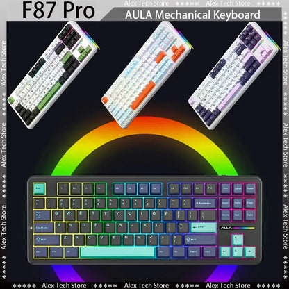 Teclado mecánico AULA F87 Pro 2.4g/USB/Bluetooth inalámbrico trimodo de 87 teclas, RGB, PBT, gasket, 5 capas de amortiguación, teclas completas sin impacto