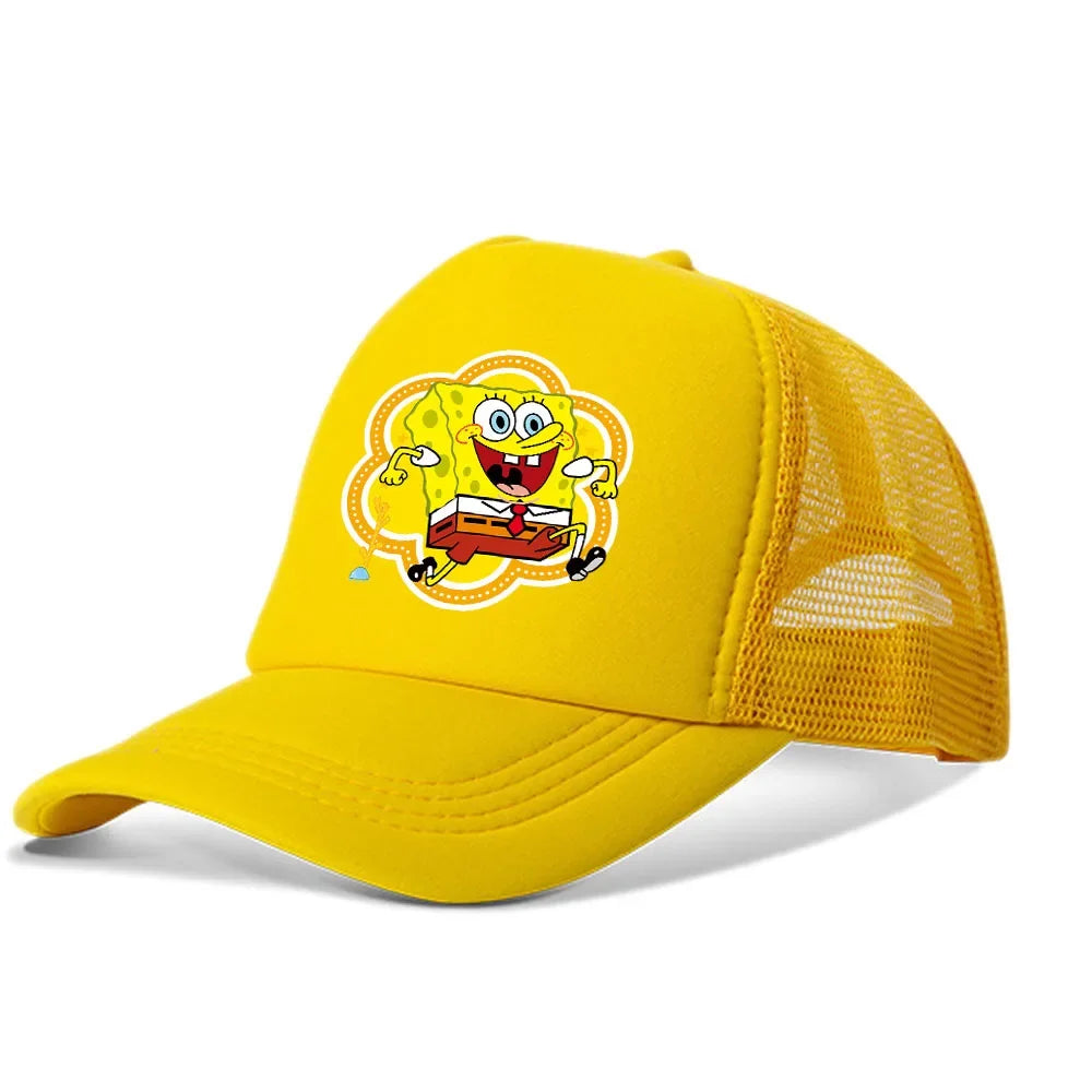 Cartoon SpongeBob Men Women Baseball Cap Outdoor Travel Boy Girl Mesh Sunhat Adult Hip Hop Dad Hat Summer Sport Trucker Peak Cap