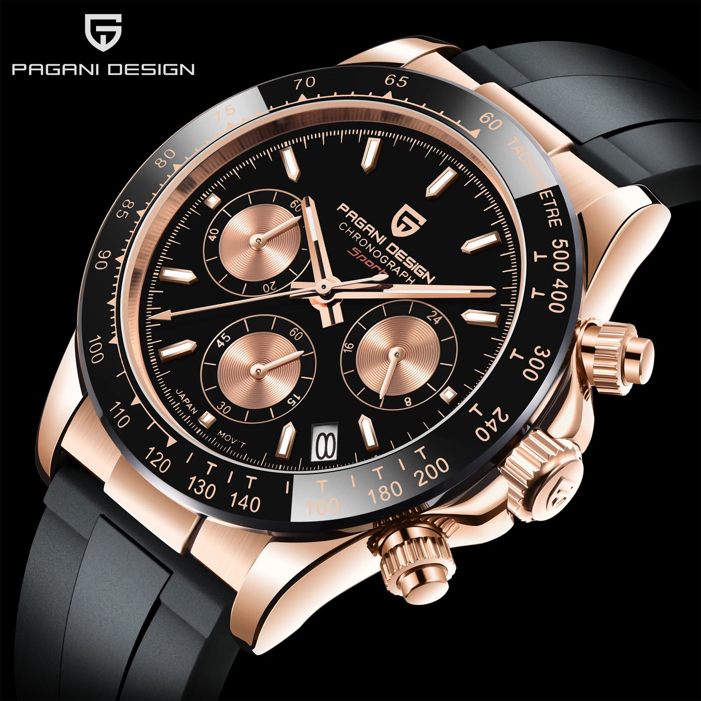 PAGANI DESIGN 1664 Luxury Automatic Mechanical Men's Watch VK63 movement AR Sapphire Crystal Rubber 100m Waterproof Men's Watch