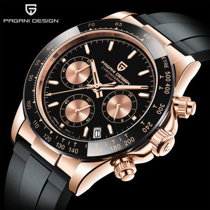 PAGANI DESIGN 1664 Luxury Automatic Mechanical Men's Watch VK63 movement AR Sapphire Crystal Rubber 100m Waterproof Men's Watch