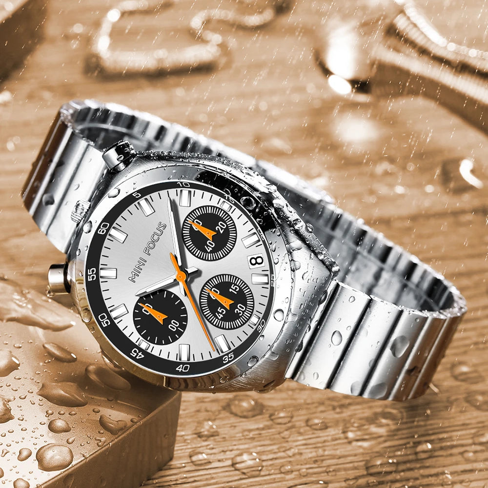 MINI FOCUS Women’s Luxury Quartz Watch – Stainless Steel Strap, Multifunction Dial & Luminous Design