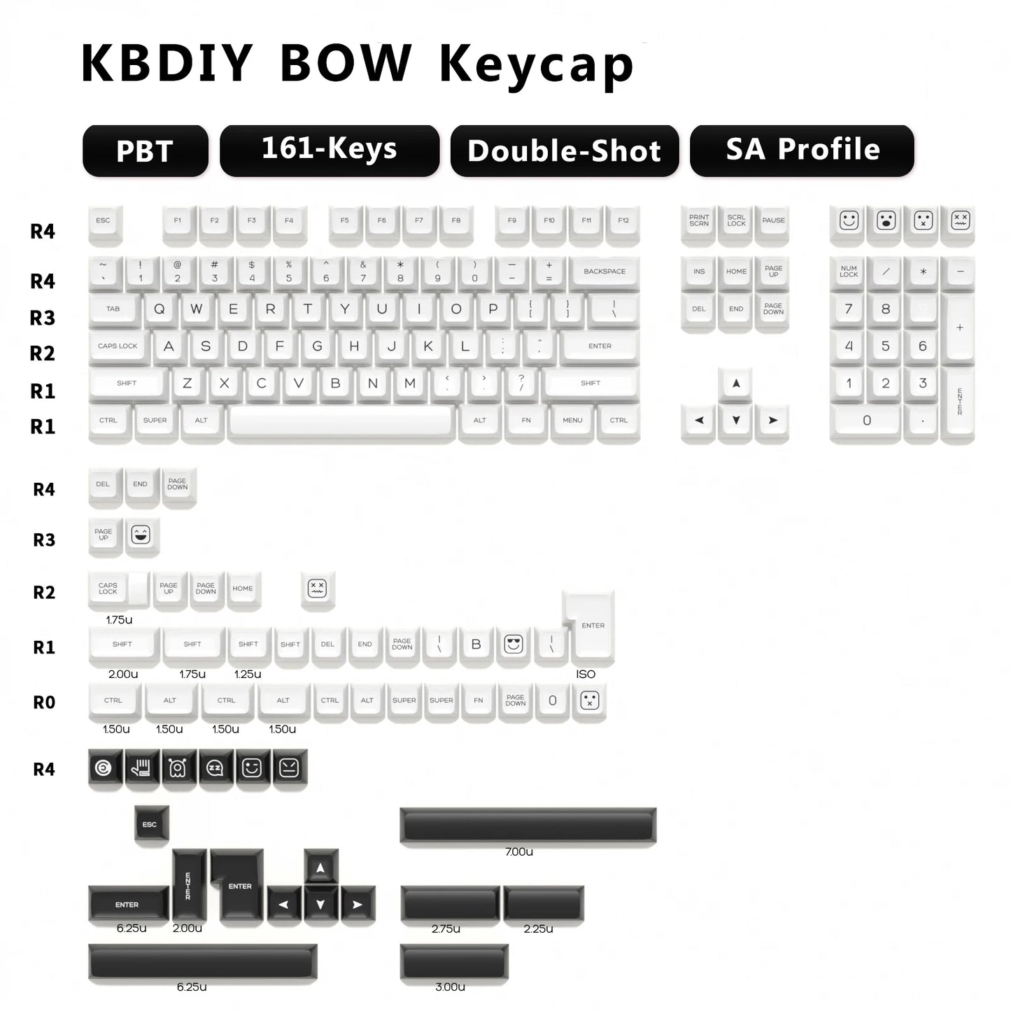 KBDiy 161 Keys/Set PBT SA Profile GMK Keycaps for Mechanical Keyboard Black And White Double Shot Keycap Custom ISO for K500