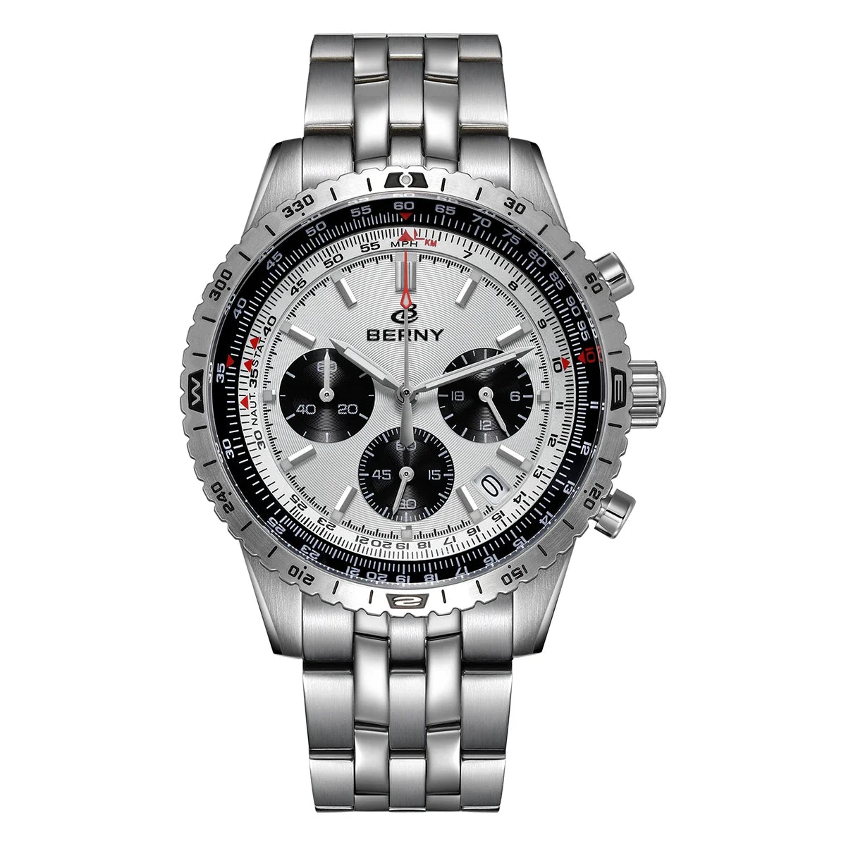 BERNY Chronograph Watches for Men Aviation Multifunction Quartz Men's Watch Date Sapphire Super Luminous Luxury Wristwatch