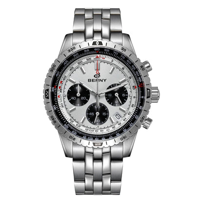 BERNY Chronograph Watches for Men Aviation Multifunction Quartz Men's Watch Date Sapphire Super Luminous Luxury Wristwatch