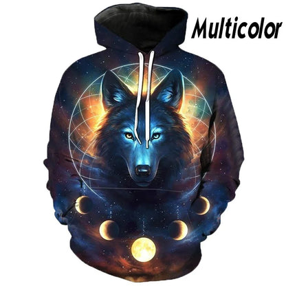 European and American Hot-Sale 3D Printed Wolf Hoodie Fashion Long-Sleeved Cool Pullover Personality Animal Sweatshirt