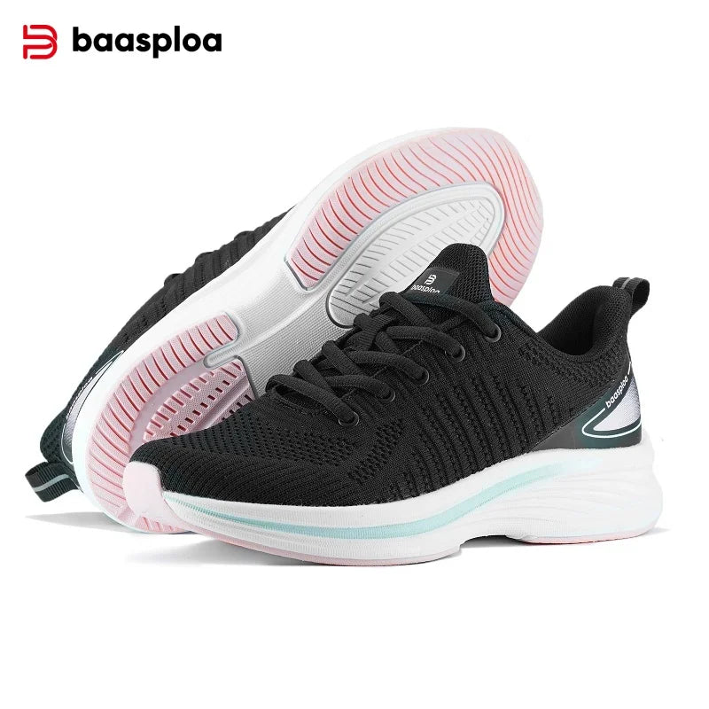 Baasploa Women Sport Shoes Comfort Lightweight Running Shoes for Women Mesh Breathable Casual Sneakers White Walking Sneakers
